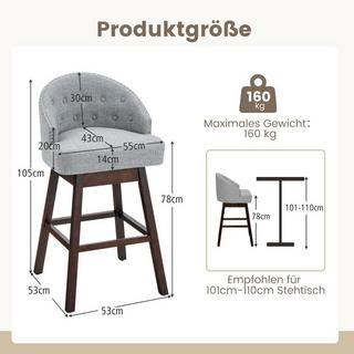 B2X Lot de 2 tabourets de bar, chaise de bar, rotatif à 360°, tabouret de cuisine avec dossier et repose-pieds  