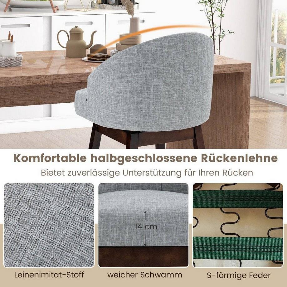 B2X Barhocker 2er Set Barstuhl 360° drehbar Küchenhocker mit Lehne und Fußstütze  