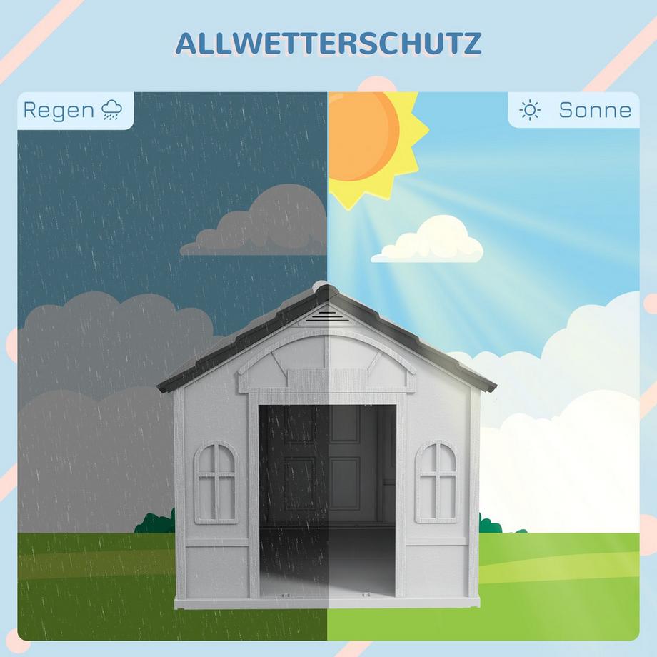 Northio  Hundehütte, Hundehaus mit Satteldach, wetterfest Kleintierhaus für mittelgroße Hunde unter 20 kg, Hundehütte Outdoor, 65 x 75,7 x 63 cm, Grau 