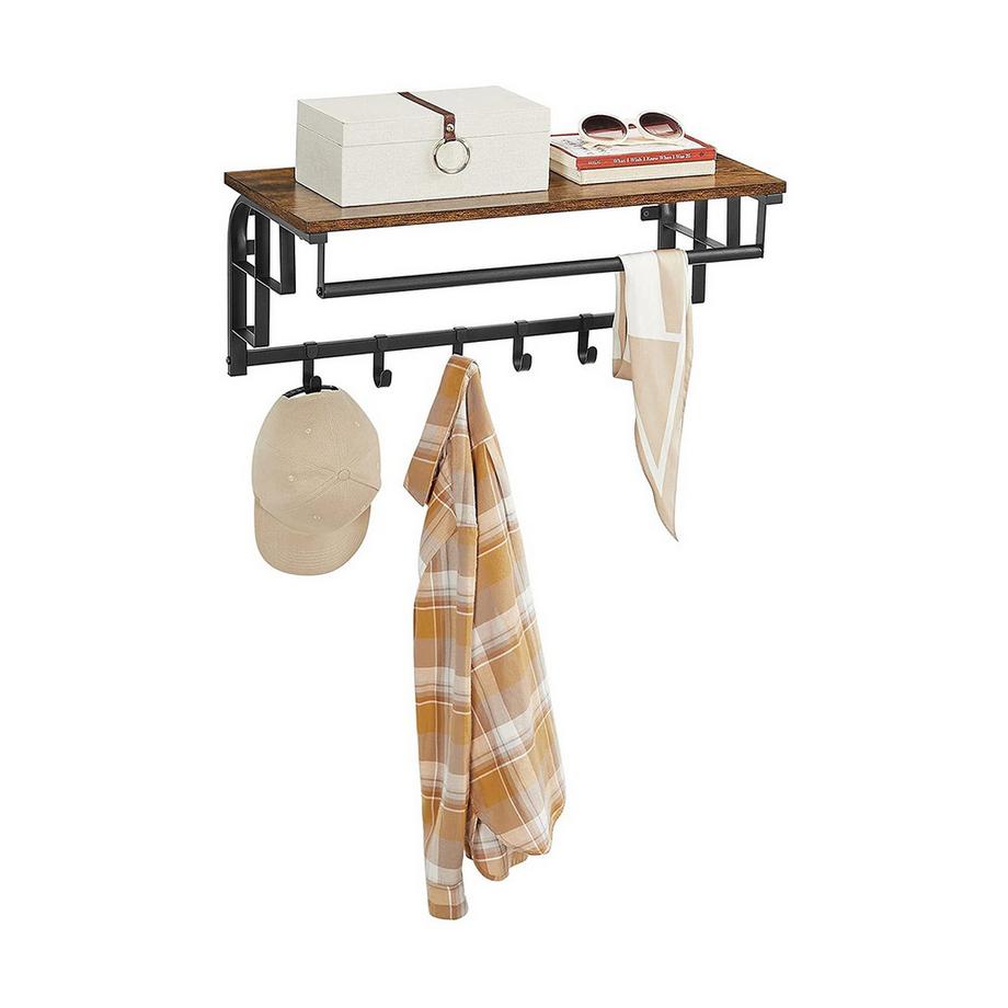 Songmics Porte-manteau mural avec 5 crochets amovibles et tringle - L66 cm  