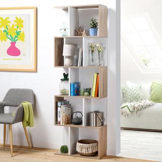 Calicosy Bücherregal mit mehreren Fächern H180 cm - Dekor Holz und Weiß  