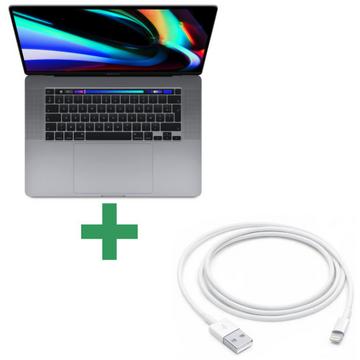 Refurbished MacBook Pro Touch Bar 16" 2019 Core i7 2,6 Ghz 16 Gb 512 Gb SSD Space Grau + Lightning Zu USB 1 Meter Weiß Apple