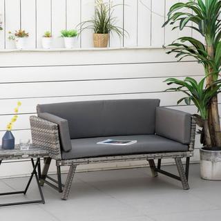 Northio Canapé De Jardin En Polyrotin, Canapé De Salon 2 Places En Gris, Accoudoirs Pliants, Acier, 129X63X67Cm, Pour Jardin Et Terrasse  