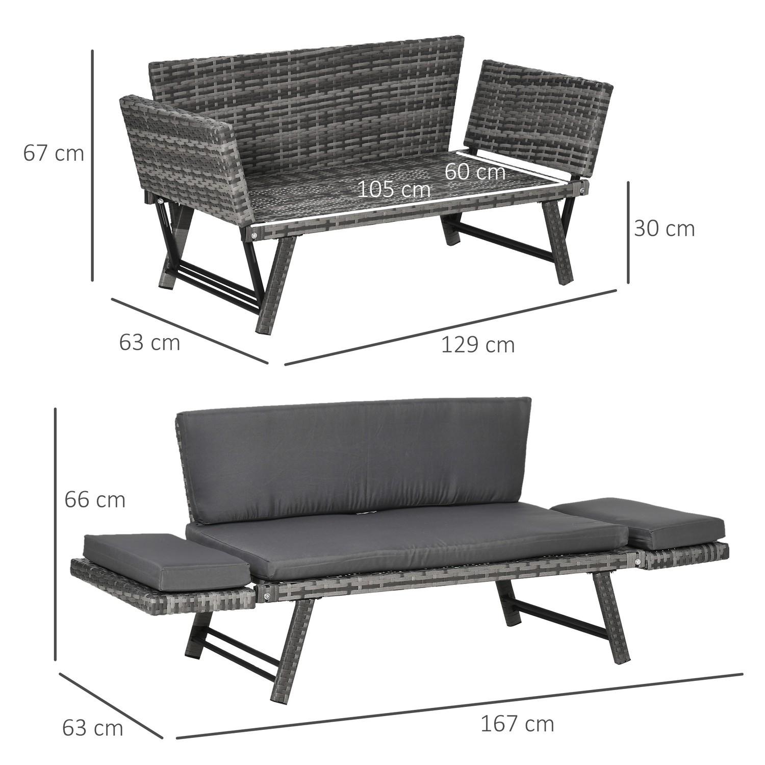 Northio Canapé De Jardin En Polyrotin, Canapé De Salon 2 Places En Gris, Accoudoirs Pliants, Acier, 129X63X67Cm, Pour Jardin Et Terrasse  