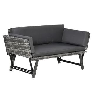 Northio Canapé De Jardin En Polyrotin, Canapé De Salon 2 Places En Gris, Accoudoirs Pliants, Acier, 129X63X67Cm, Pour Jardin Et Terrasse  
