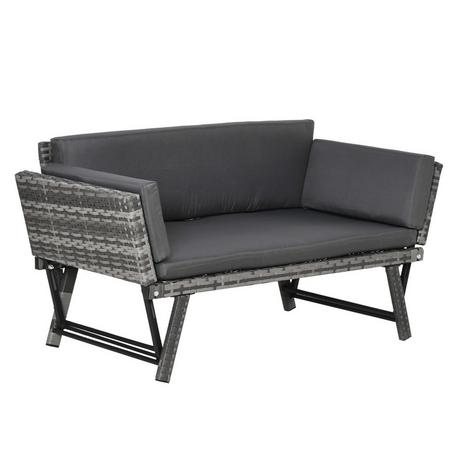 Northio Canapé De Jardin En Polyrotin, Canapé De Salon 2 Places En Gris, Accoudoirs Pliants, Acier, 129X63X67Cm, Pour Jardin Et Terrasse  