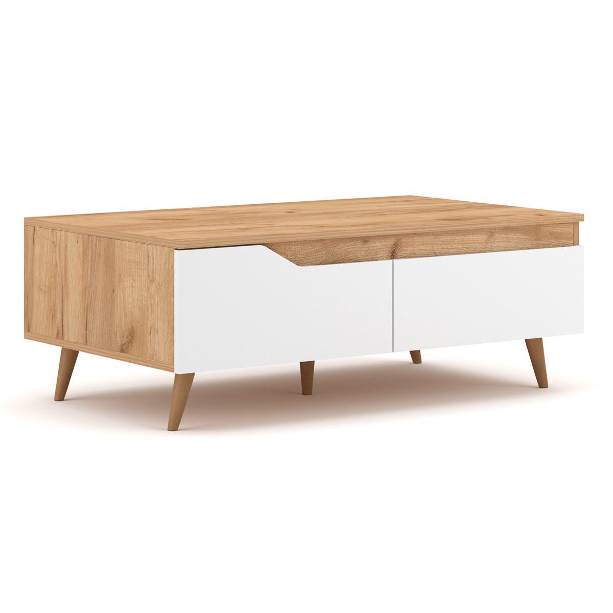 Calicosy Tavolino basso scandinavo 1 cassetto L100 cm - Effetto legno e bianco  