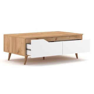 Calicosy Tavolino basso scandinavo 1 cassetto L100 cm - Effetto legno e bianco  