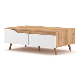 Calicosy Tavolino basso scandinavo 1 cassetto L100 cm - Effetto legno e bianco  