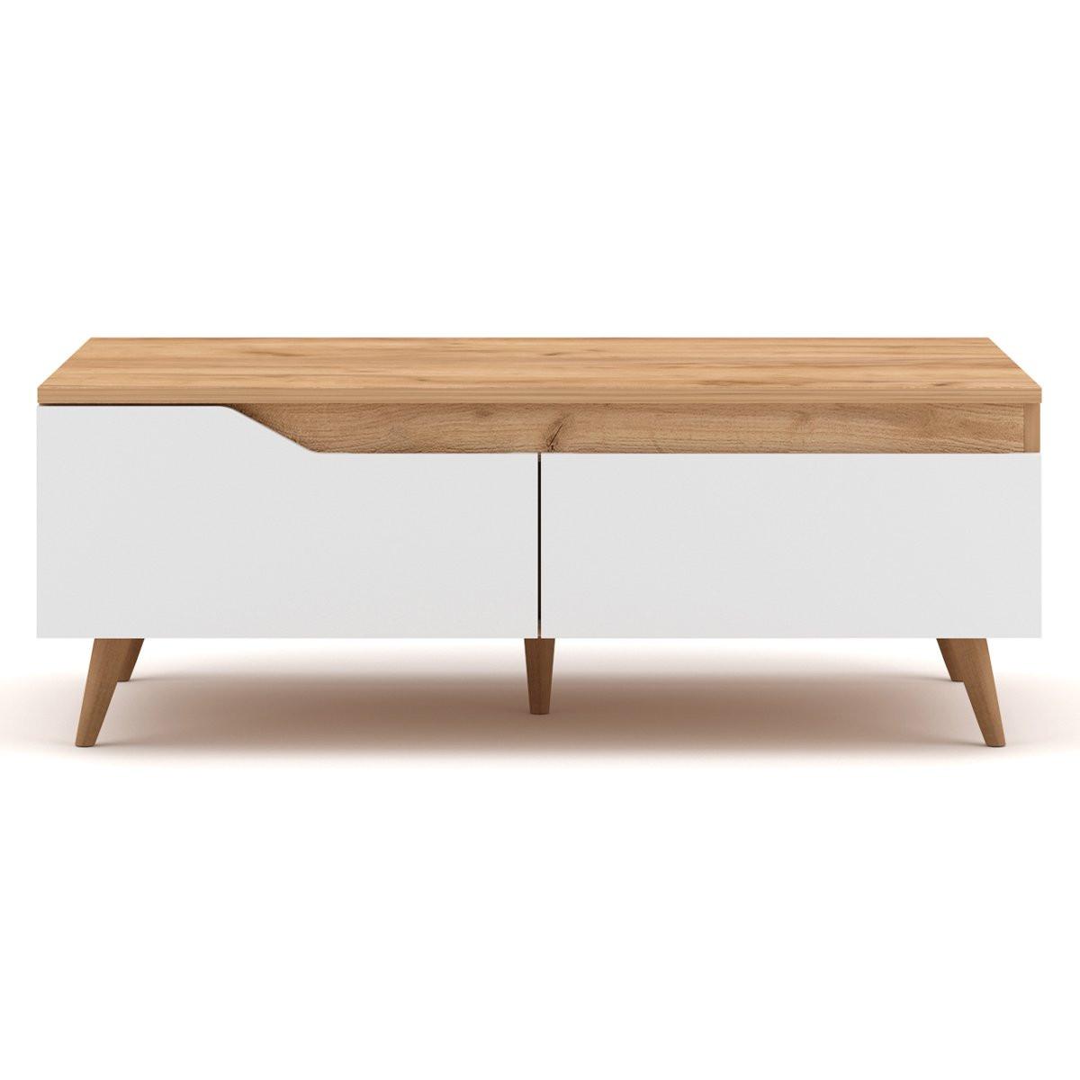 Calicosy Tavolino basso scandinavo 1 cassetto L100 cm - Effetto legno e bianco  