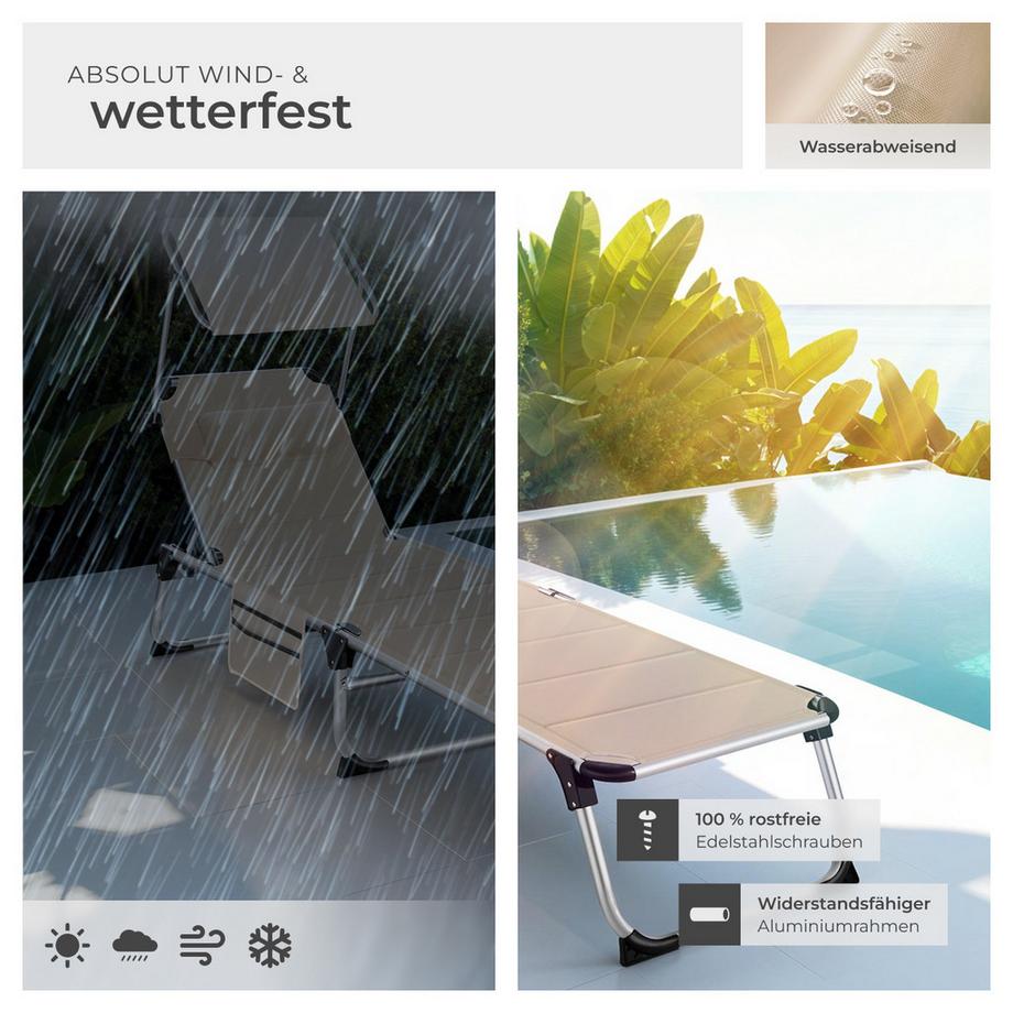 Tectake Chaise longue en aluminium Lorella rembourrés, pliables  