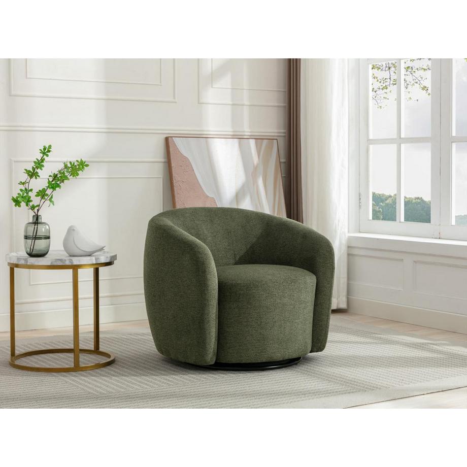 Vente-unique Fauteuil pivotant en tissu texturé vert olive VEREIDE  