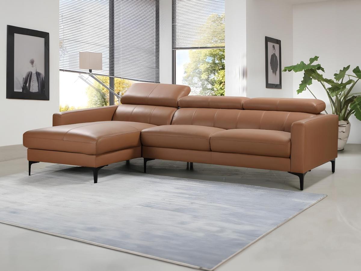 Vente-unique Ecksofa Leder Büffelleder Ecke Links Camel FLORENCE  