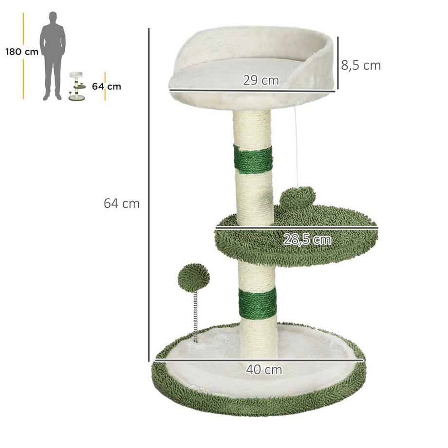 Northio  Arbre À Chat Rond De 64 Cm, Petit Arbre À Chat Avec Zone De Couchage Et Balle Jouet, Pour Chats Jusqu'À 4 Kg, Sisal, Blanc/Vert 