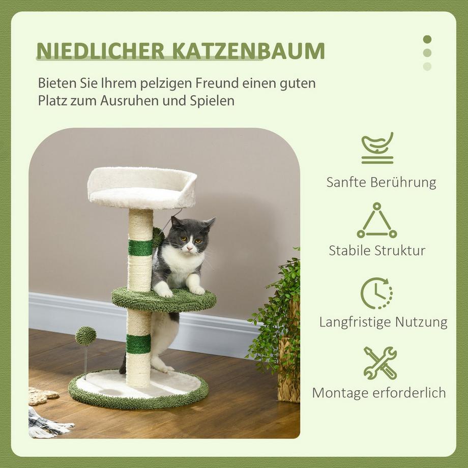 Northio  Arbre À Chat Rond De 64 Cm, Petit Arbre À Chat Avec Zone De Couchage Et Balle Jouet, Pour Chats Jusqu'À 4 Kg, Sisal, Blanc/Vert 