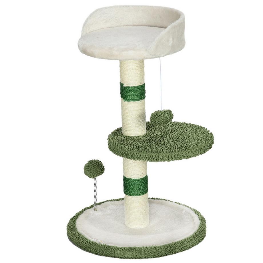 Northio  Arbre À Chat Rond De 64 Cm, Petit Arbre À Chat Avec Zone De Couchage Et Balle Jouet, Pour Chats Jusqu'À 4 Kg, Sisal, Blanc/Vert 