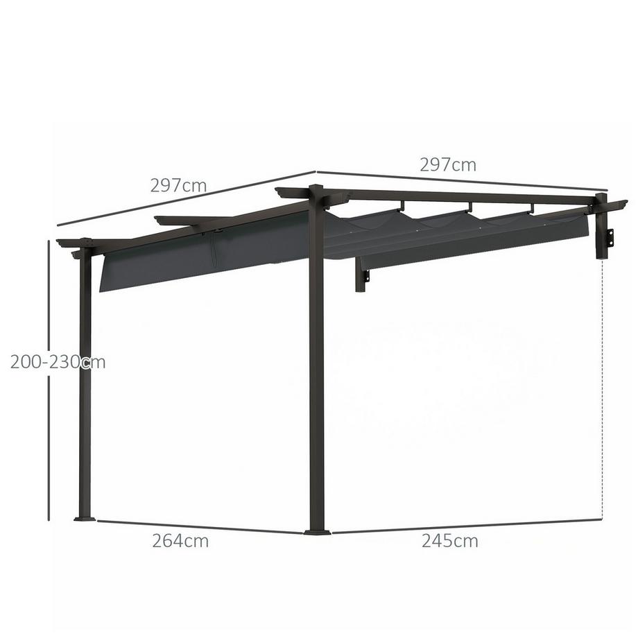 Northio Terrassendach Pergola ca. 3x3m Terrassendachung, Garten Pavillon aus Aluminium, Wandmontage, Gartenpavillon mit Verstellbares Dach, Sonnenschutz für Terrasse und Garten, Dunkelgrau  