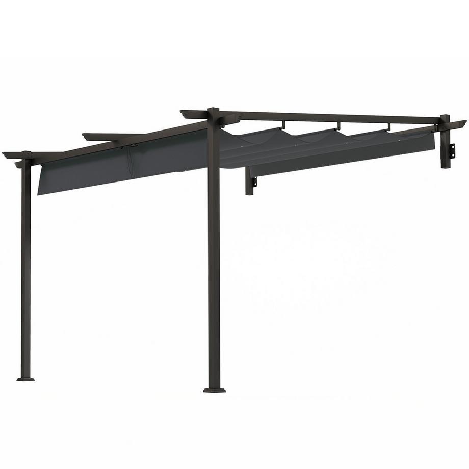 Terrassendach Pergola ca. 3x3m Terrassendachung, Garten Pavillon aus Aluminium, Wandmontage, Gartenpavillon mit Verstellbares Dach, Sonnenschutz für Terrasse und Garten, Dunkelgrau