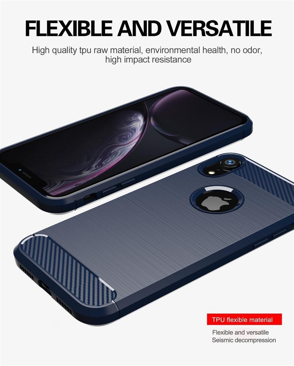 Cadorabo  Hülle für Apple iPhone XR TPU Silikon Edelstahl-Karbonfaser Optik 