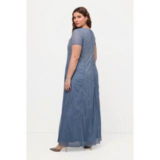 Ulla Popken Robe en Tulle Perles Brodées Décolleté Rond Manches Courtes  