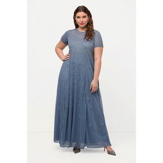 Ulla Popken Robe en Tulle Perles Brodées Décolleté Rond Manches Courtes  