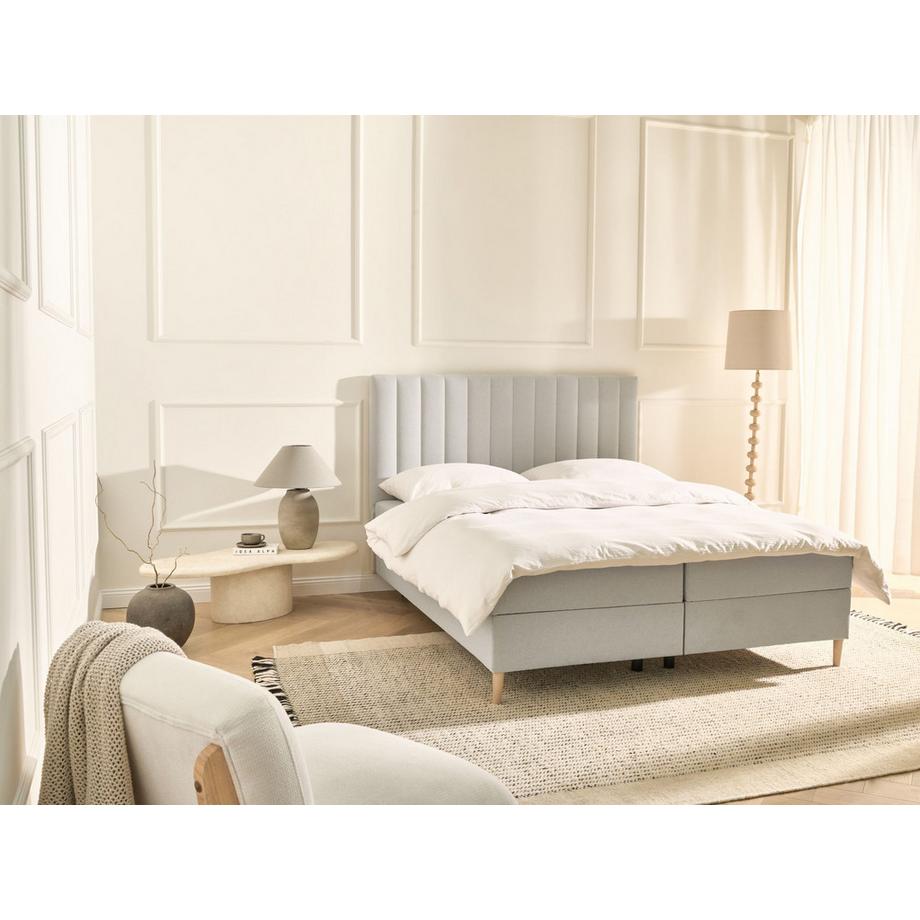 Beliani Lit boxspring avec rangement en Tissu  OFFICER  