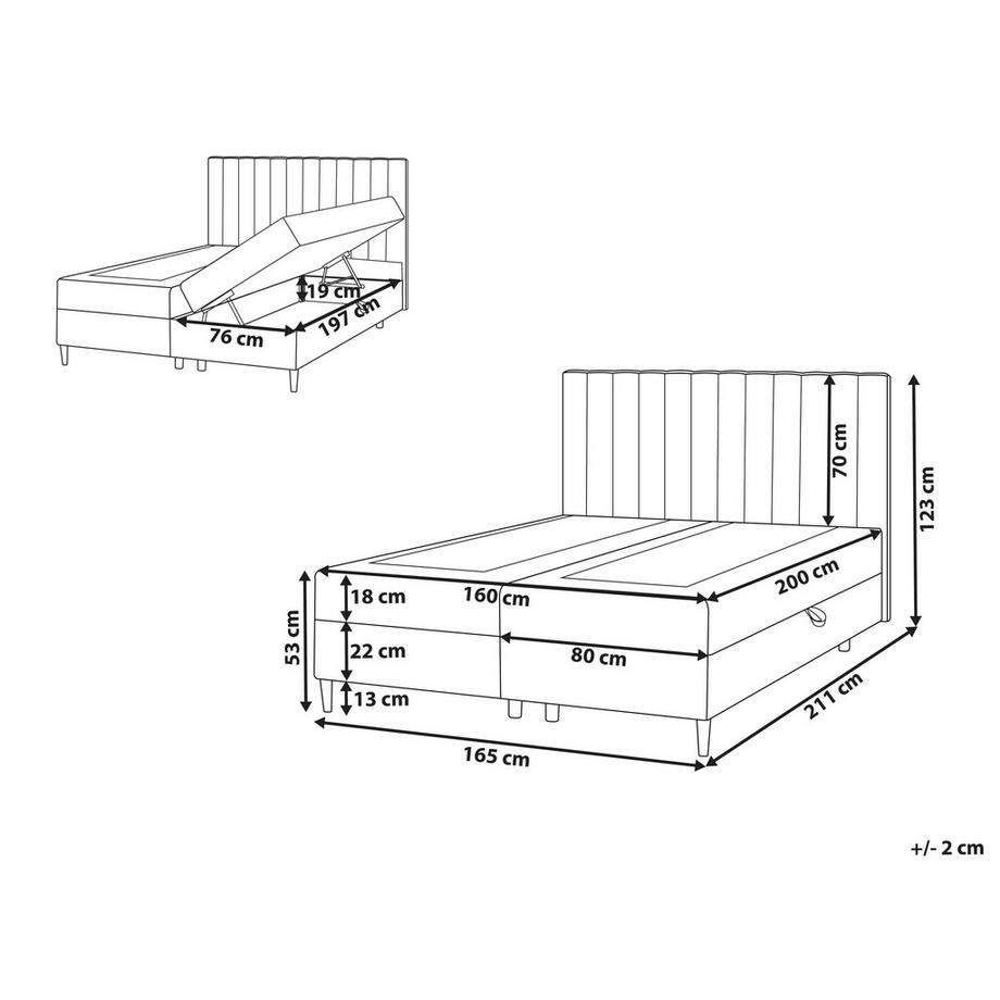 Beliani Lit boxspring avec rangement en Tissu  OFFICER  