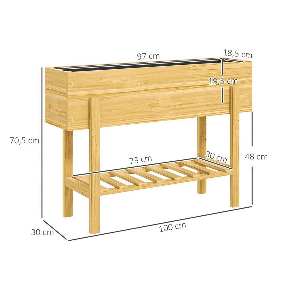 Northio Hochbeet mit Regal, erhöhtes Kräuterbeet mit Ablauflöcher, Pflanzkasten aus Holz, wetterbeständig Gemüsebeet, Gartenbeet, Pflanzbeet für Garten, Balkon, 100 x 30 x 70,5 cm Naturholz Aosom  