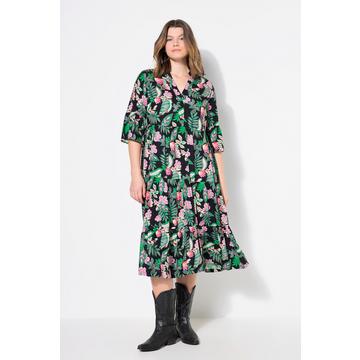 Robe maxi à volants, imprimé fleurs et feuillage