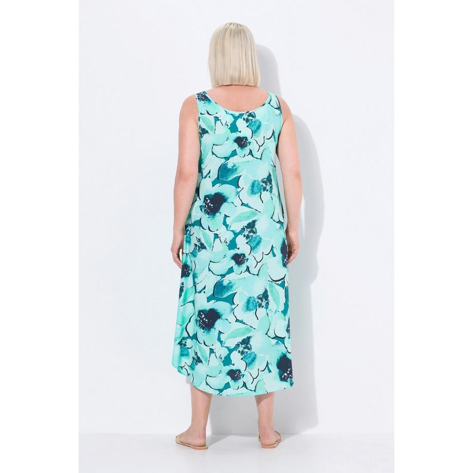 Ulla Popken Robe Midi Florale Évasée Col Rond Sans Manches  