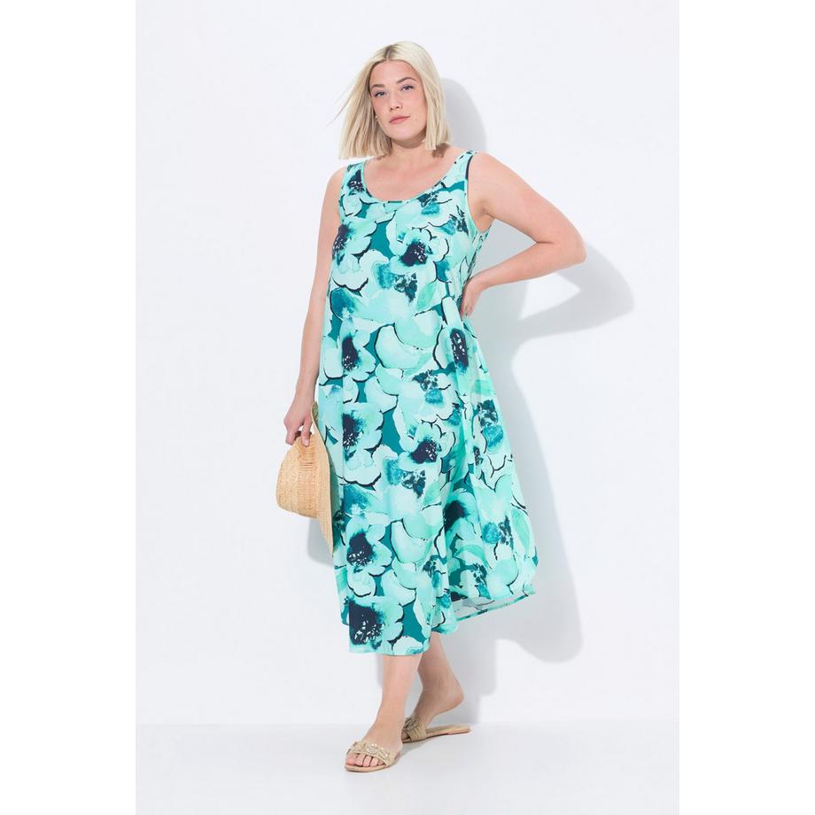 Ulla Popken Robe Midi Florale Évasée Col Rond Sans Manches  