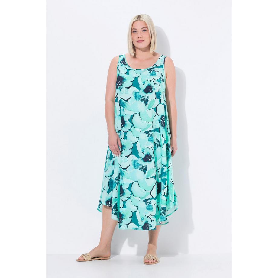 Ulla Popken Robe Midi Florale Évasée Col Rond Sans Manches  