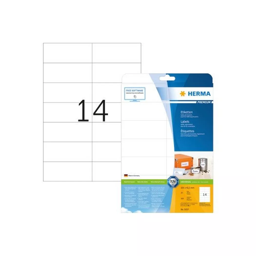 HERMA – Universal-Etikett. 105×42,3mm 5057 weiss 350 St./25 Bl., One Size
