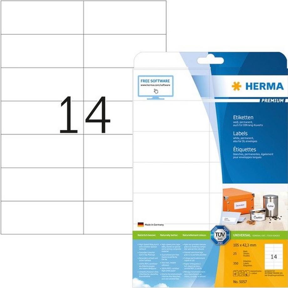 HERMA HERMA Universal-Etikett. 105x42,3mm 5057 weiss 350 St./25 Bl.  