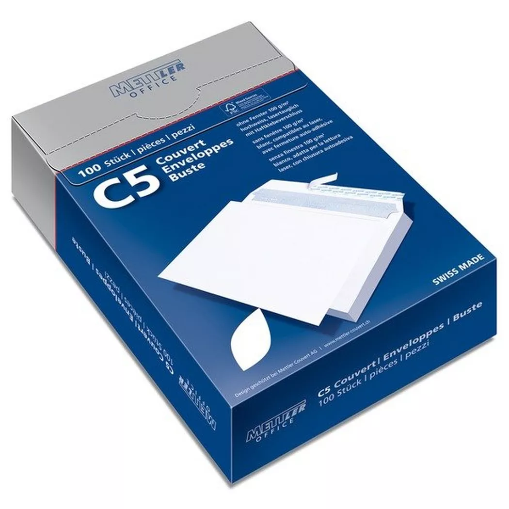 METTLER -  Couvert ohne Fenster C5 8066-100S100 100g,hochweiss,Kleber 100 Stk.