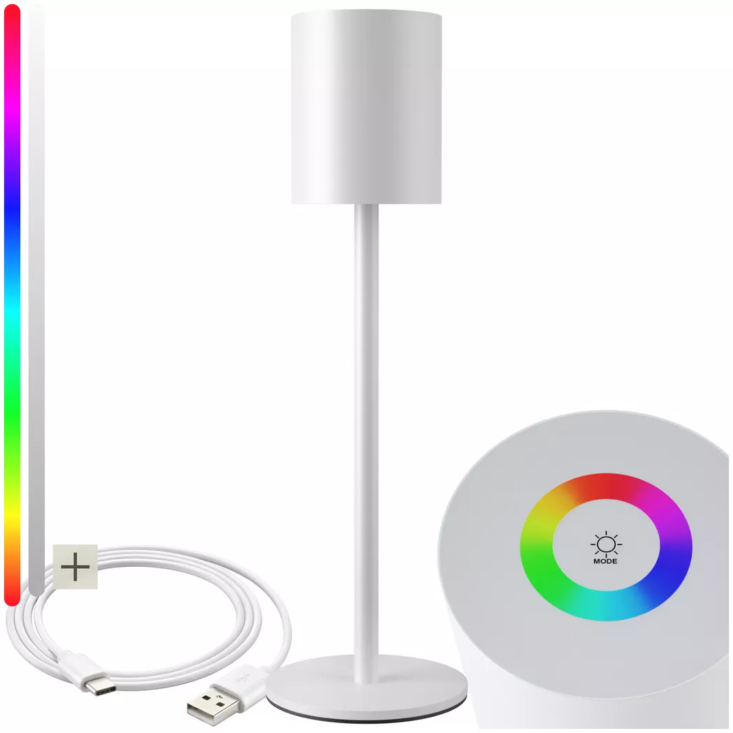 Tectake – Retro-Tischlampe Corly, LED, 7 Lichtfarben, dimmbar, Weiss