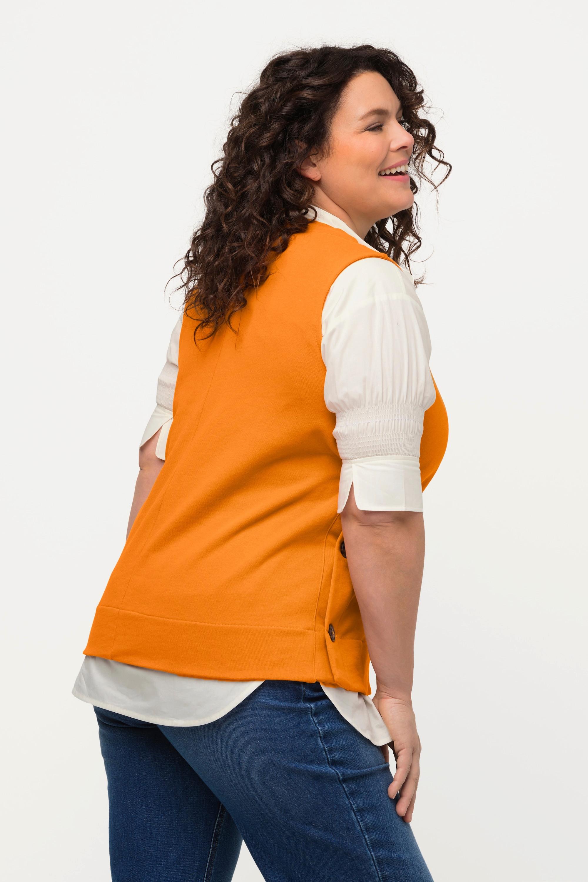 Ulla Popken Pull sans manches en molleton boutons sur les côtés col V  