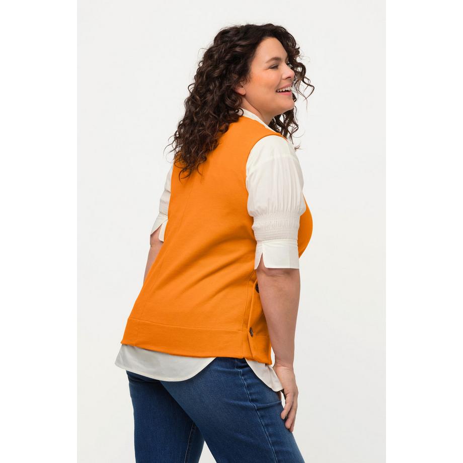 Ulla Popken Pull Sans Manches Molleton Boutons Latéraux Col V  