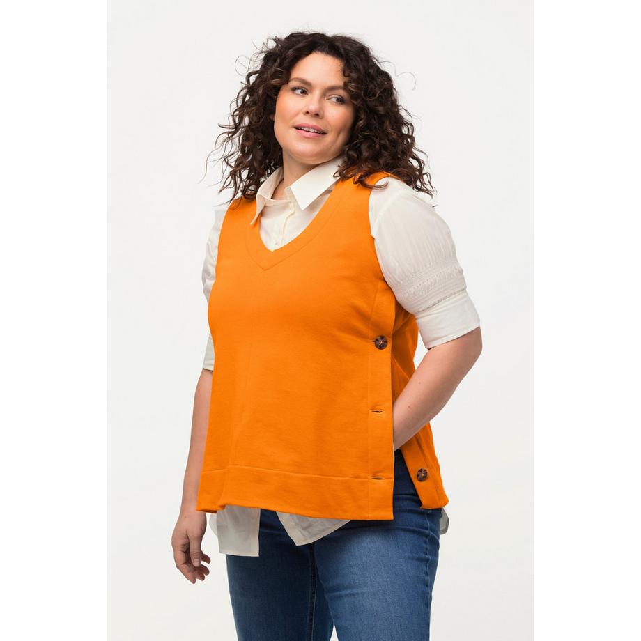 Ulla Popken Pull Sans Manches Molleton Boutons Latéraux Col V  