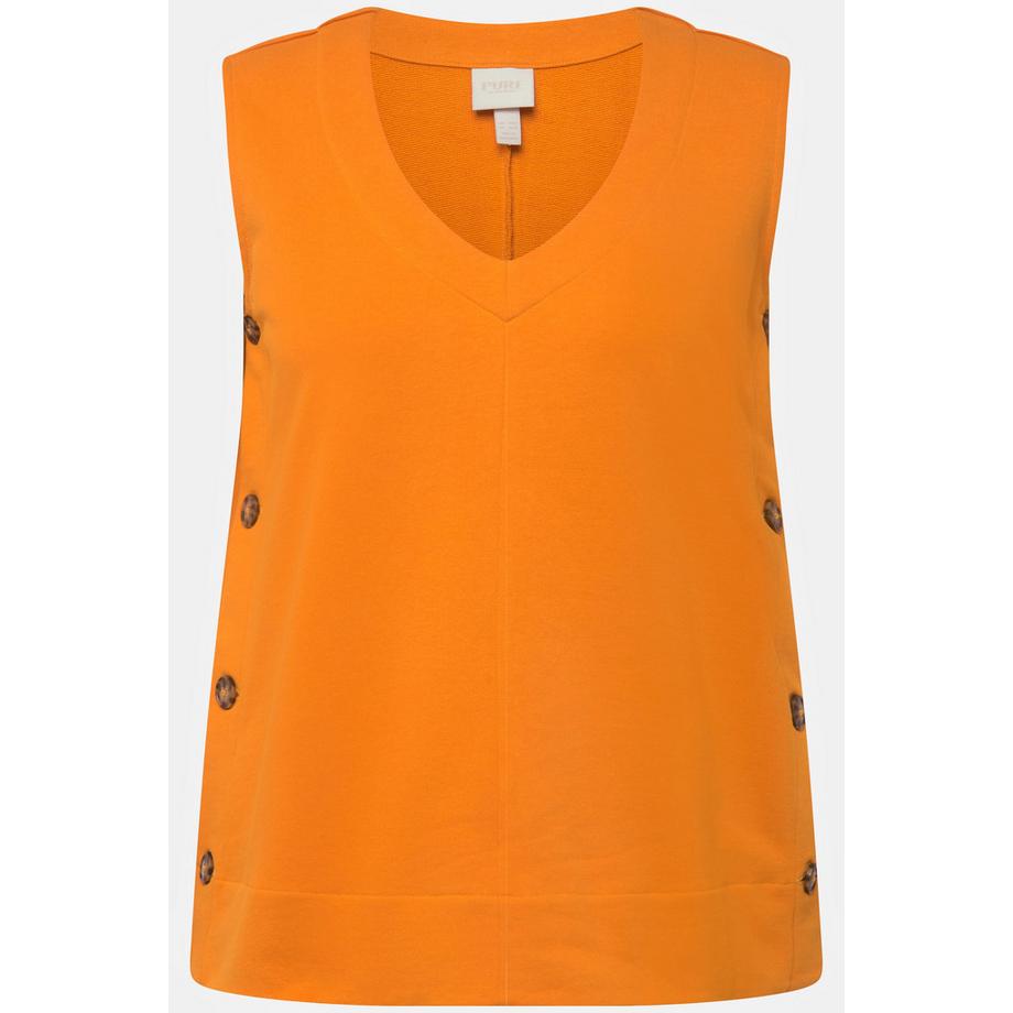 Ulla Popken Pull Sans Manches Molleton Boutons Latéraux Col V  