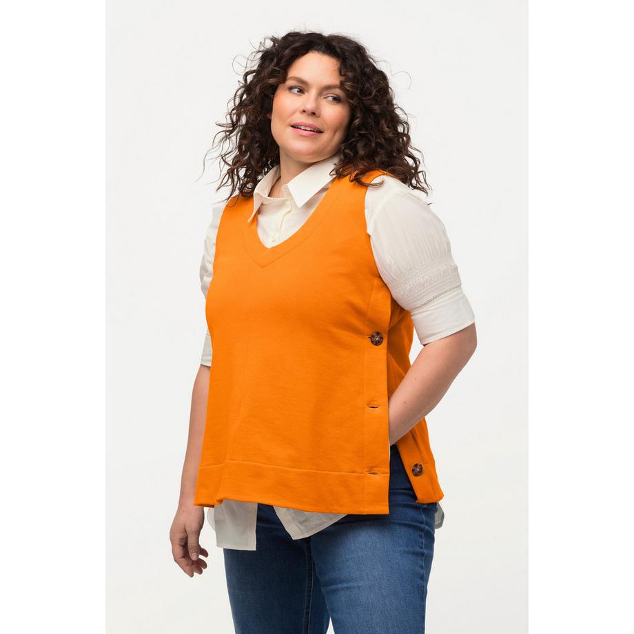 Ulla Popken Pull Sans Manches Molleton Boutons Latéraux Col V  