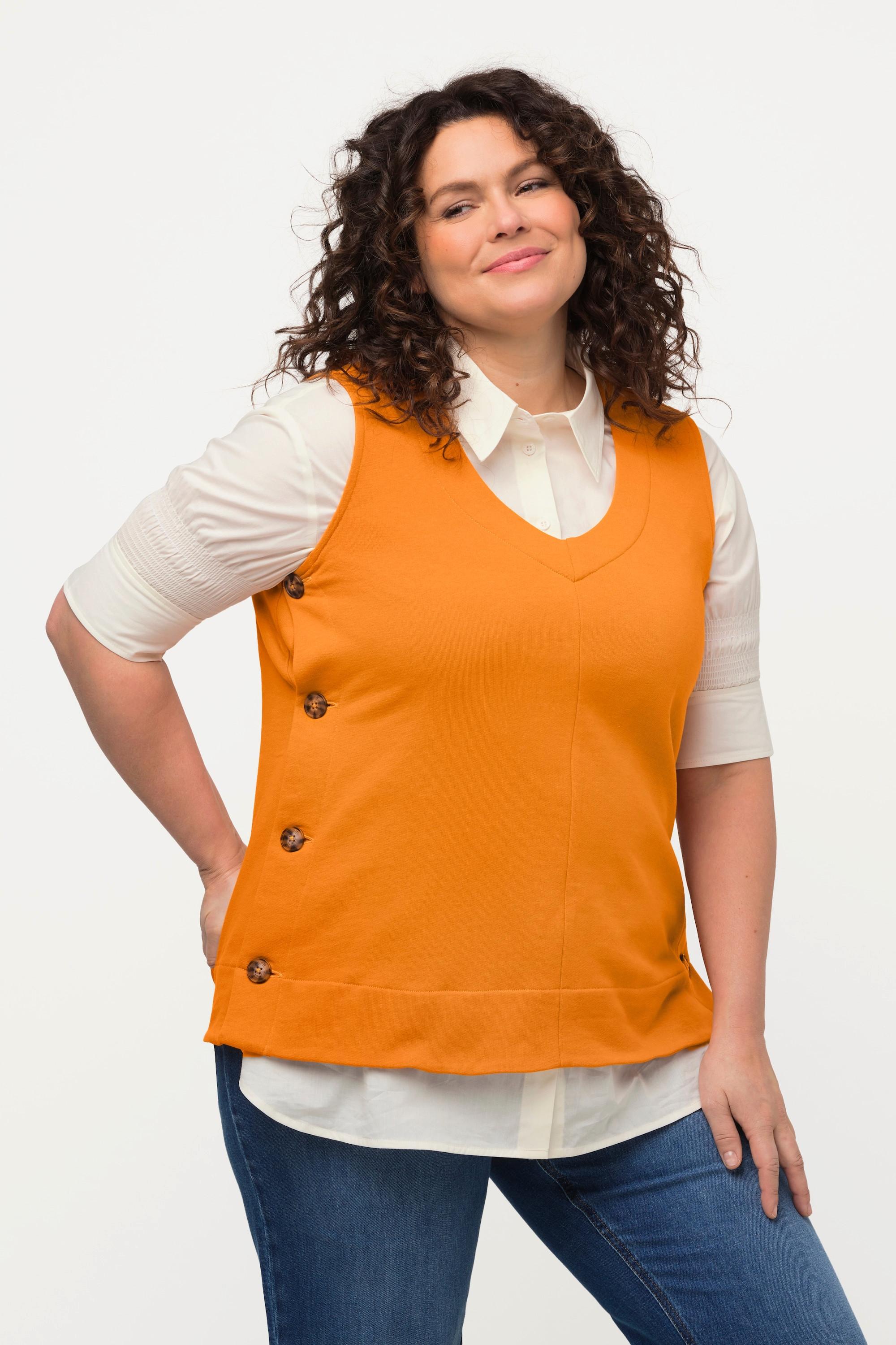 Ulla Popken Pull sans manches en molleton boutons sur les côtés col V  