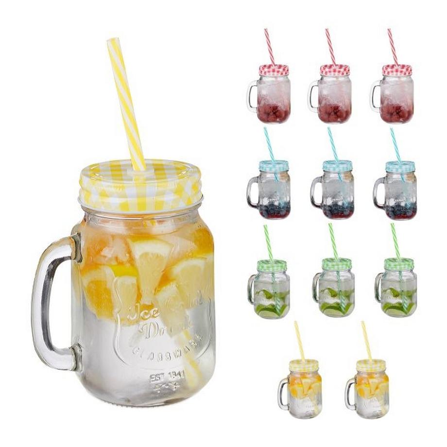 B2X  Bunte Trinkgläser mit Deckel - 12 Stück 