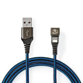 Nedis  Câble USB | USB 2.0 | Apple Lightning, 8 broches | USB-A mâle | 12 W | 480 Mbps | Nickel Plated | 1.00 m | Rond | Tressé / Nylon | Bleu / Noir | Boîte avec fenêtre couverte 