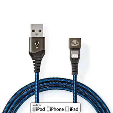 Câble USB | USB 2.0 | Apple Lightning, 8 broches | USB-A mâle | 12 W | 480 Mbps | Nickel Plated | 1.00 m | Rond | Tressé / Nylon | Bleu / Noir | Boîte avec fenêtre couverte