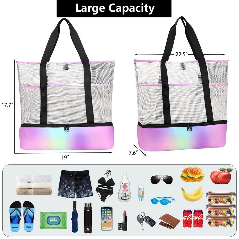 Only-bags.store  Mesh Beach Bag Large Foldable mit wasserdichter Kühltasche 