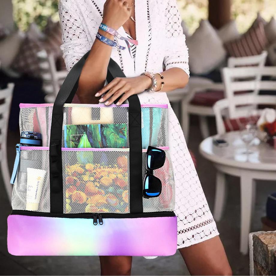 Only-bags.store  Mesh Beach Bag Large Foldable mit wasserdichter Kühltasche 