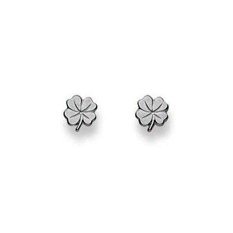 MUAU Schmuck  Clous d'oreilles trèfle or blanc 750, 5mm 