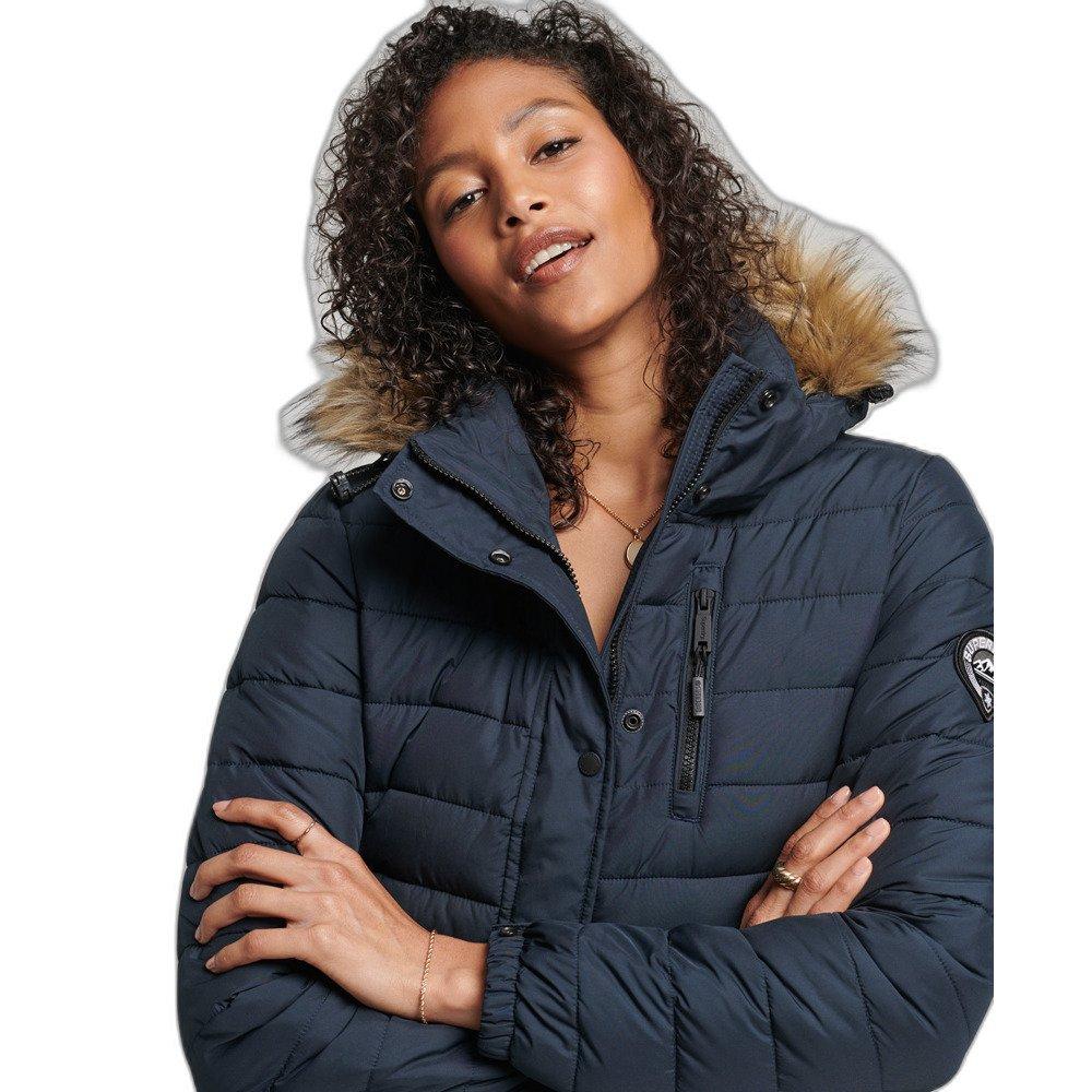 Superdry Giacca Lunga Leggera Piumino Cappuccio Pelliccia Sintetica  