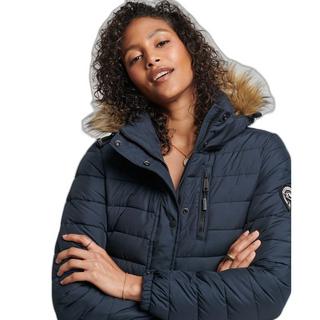 Superdry Giacca Lunga Leggera Piumino Cappuccio Pelliccia Sintetica  